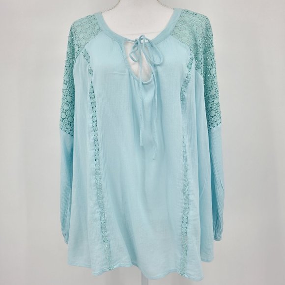 Jessica Simpson Blue Boho‎ Peasant Blouse Womens 2X - Picture 1 of 9